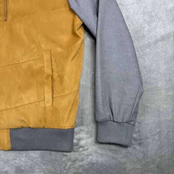 Sean John Jacket Men’s 2XL Yellow Gray Two Toned Faux Suede And Canvas Bomber - Picture 9 of 10